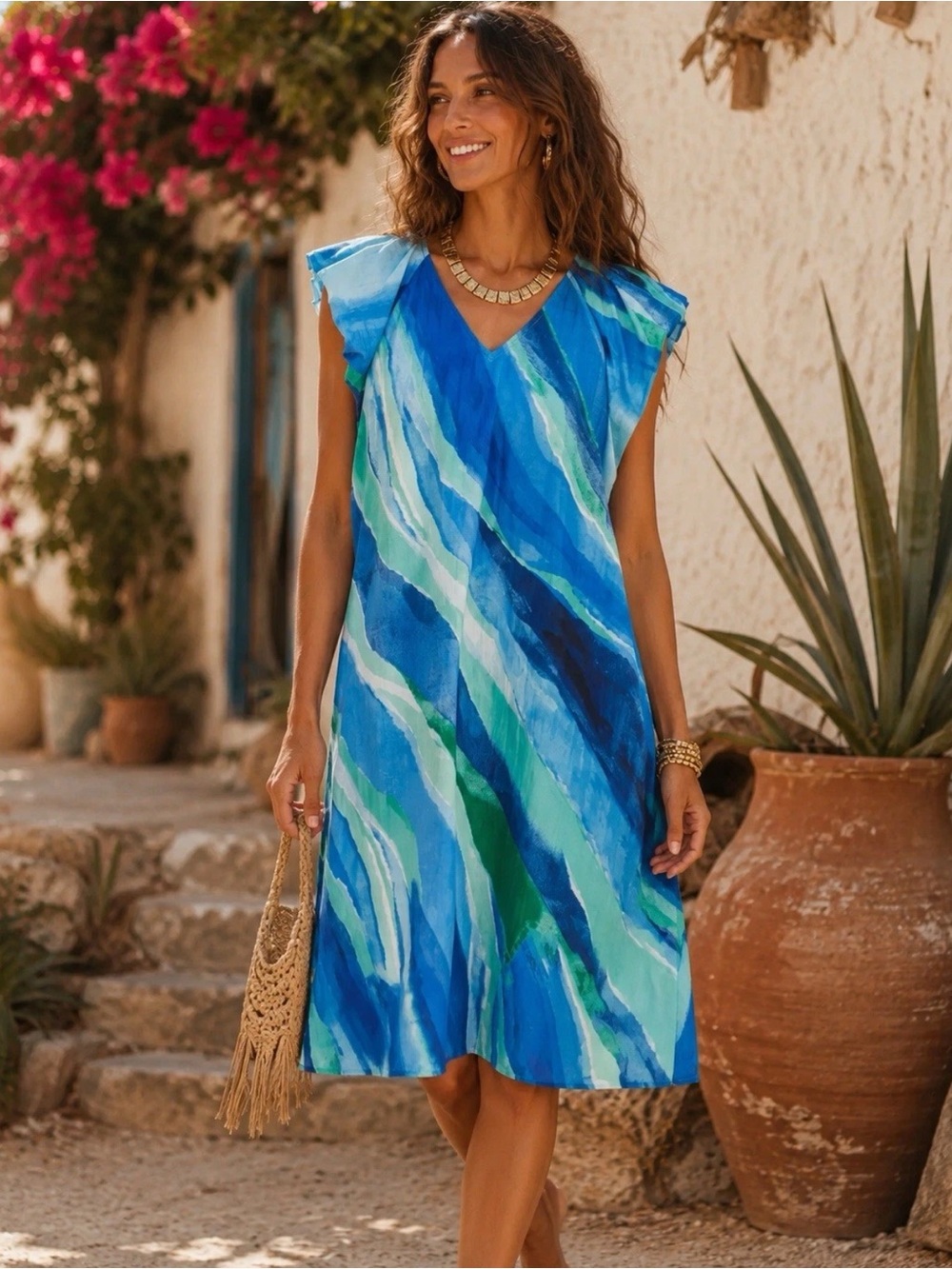Chico’s Blue Silk Boho Delicate Pocketed Dress